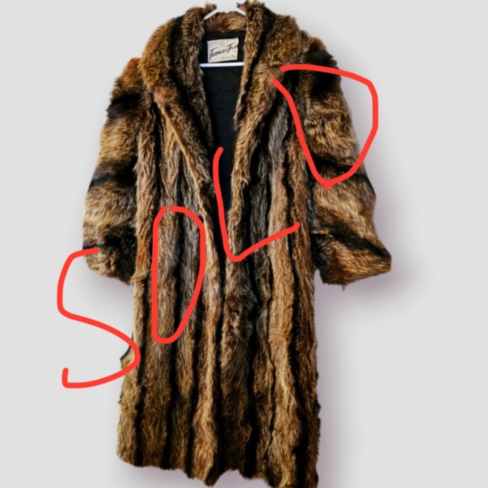 Vintage Famous Furs Long Brown Black Trench - Picture 1 of 4